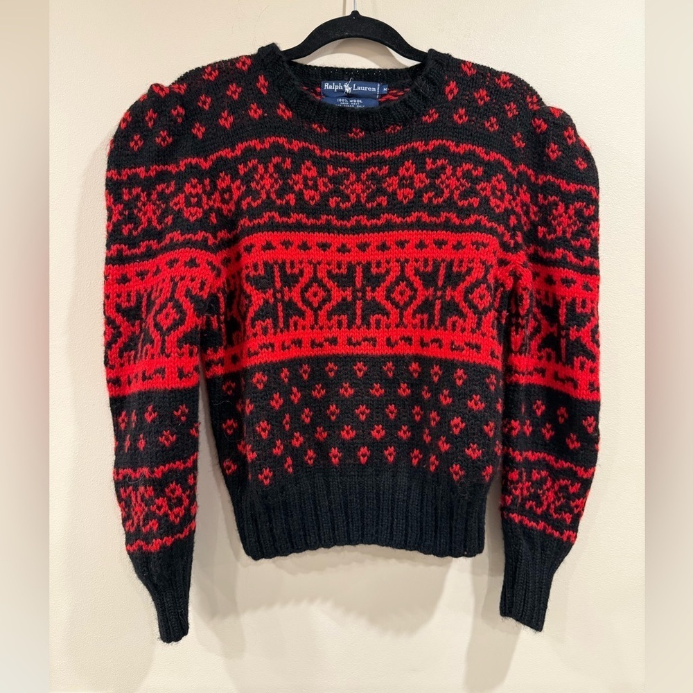 🔥Ralph Lauren Vintage Black and Red Wool Hand Knit Sweater🔥